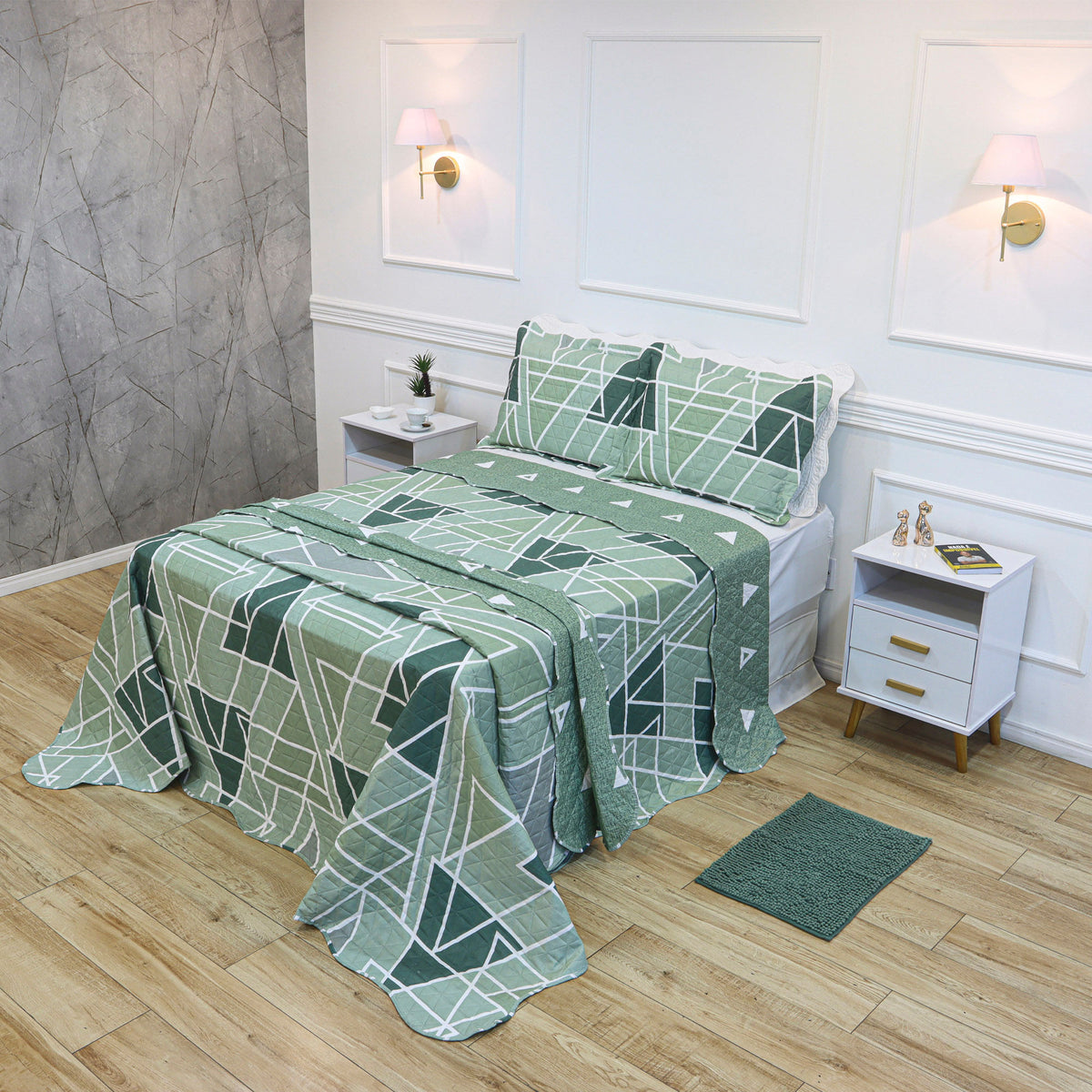 KIT CAMA CASAL ULTRA LISSE BELLE - VERDE GEO