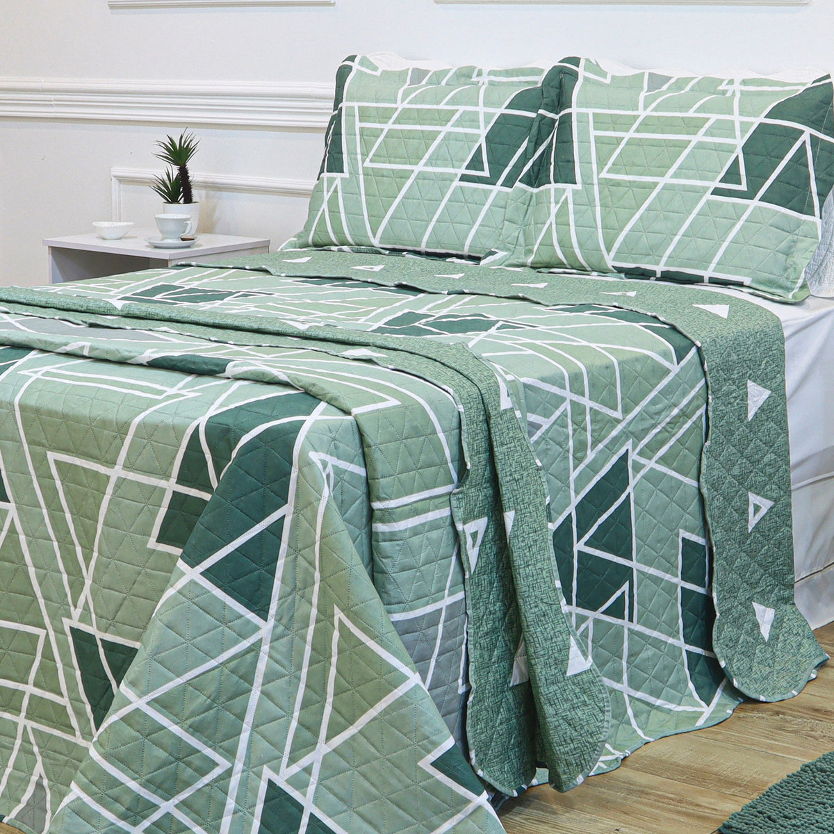 KIT CAMA CASAL ULTRA LISSE BELLE - VERDE GEO