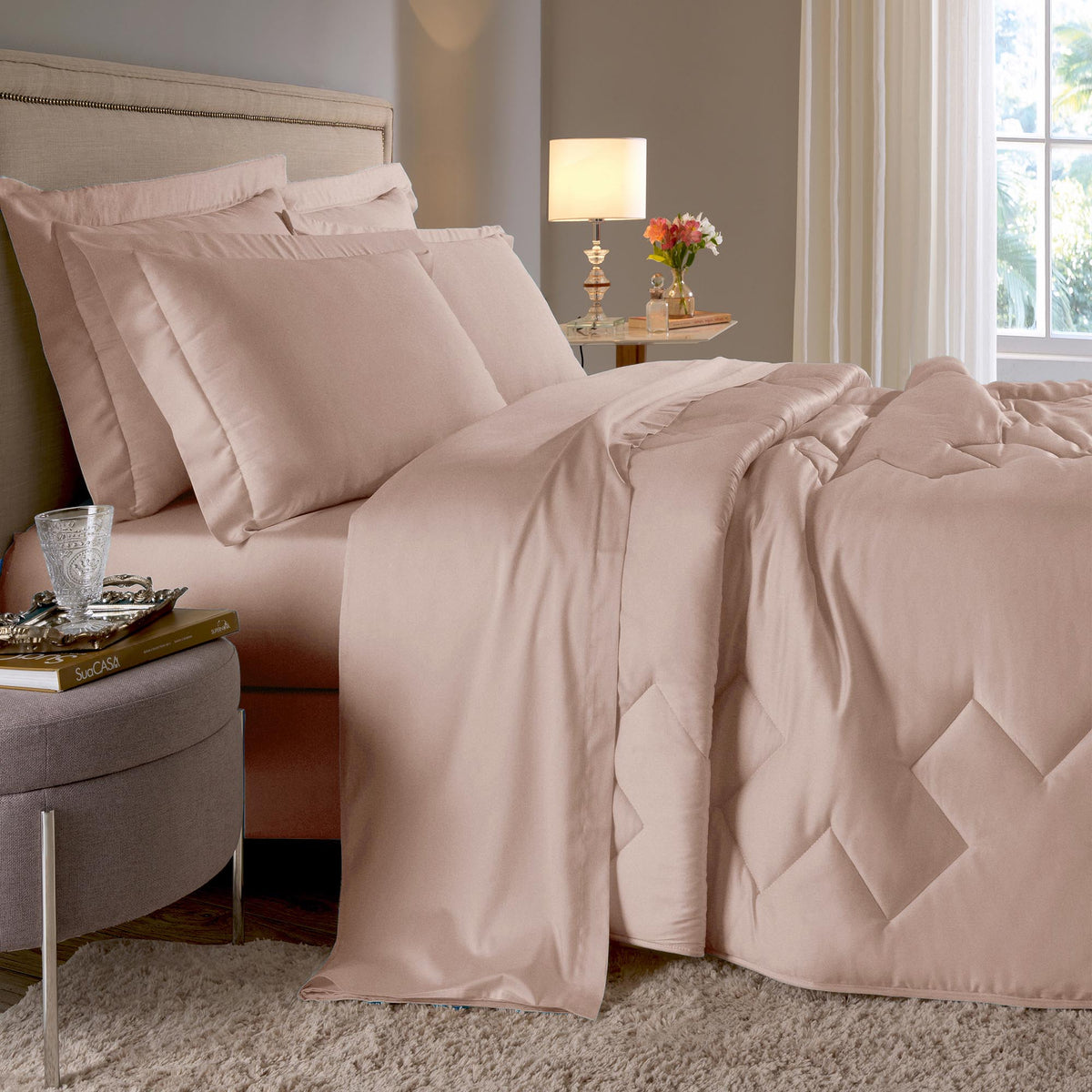 JOGO DE CAMA KING 400 FIOS  ELEGANCE - ROSA 12-2102