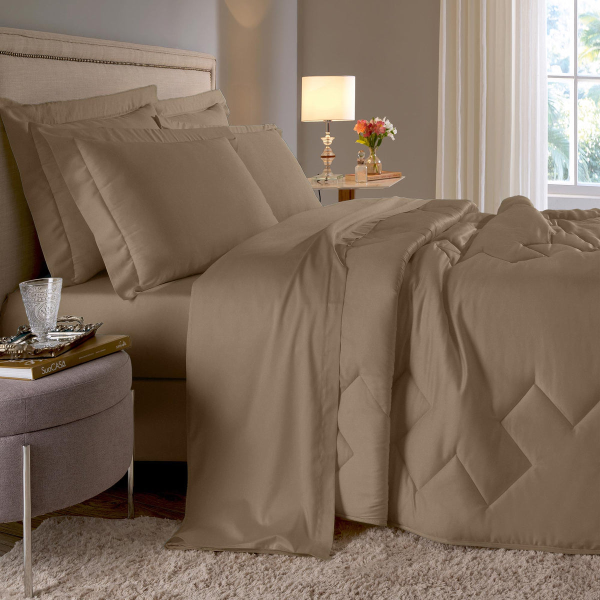 JOGO DE CAMA KING 400 FIOS  ELEGANCE - TAUPE 14-1305
