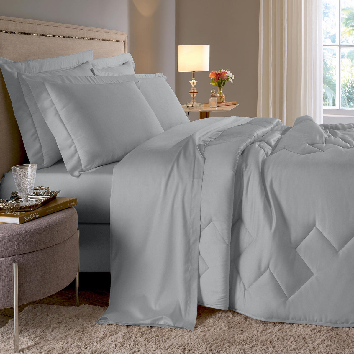 JOGO DE CAMA KING 400 FIOS  ELEGANCE - CINZA 13-4201