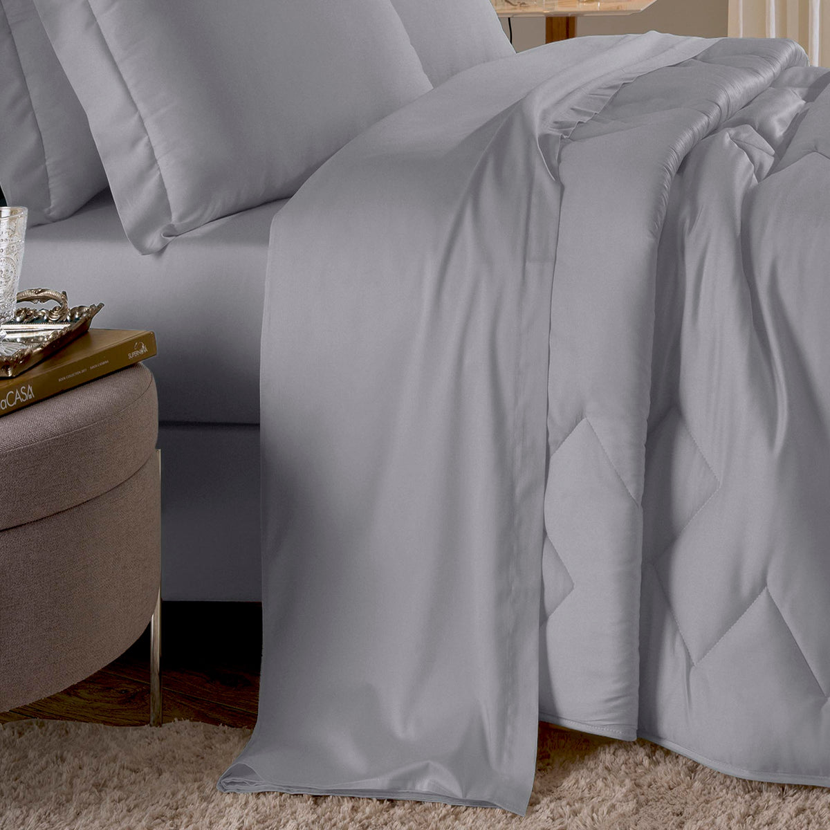 JOGO DE CAMA KING 400 FIOS  ELEGANCE - CINZA 13-4201