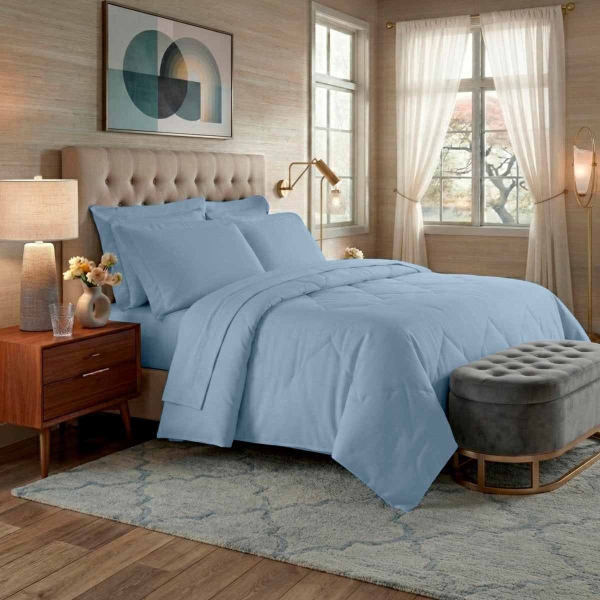 JOGO DE CAMA KING 400 FIOS  ELEGANCE - AZUL 13-4200