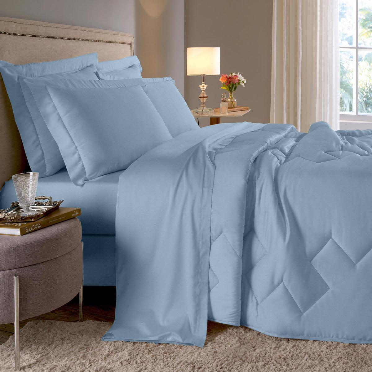 JOGO DE CAMA KING 400 FIOS  ELEGANCE - AZUL 13-4200