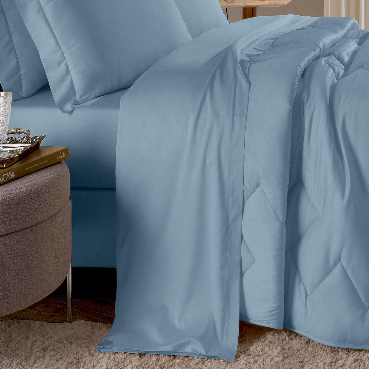 JOGO DE CAMA KING 400 FIOS  ELEGANCE - AZUL 13-4200