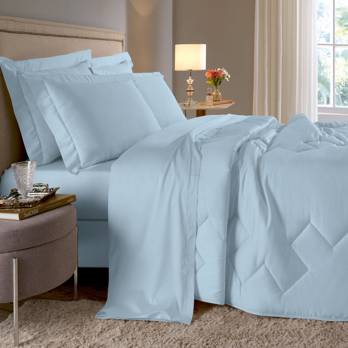 JOGO DE CAMA  CASAL 400 FIOS  ELEGANCE - AZUL 13-4200