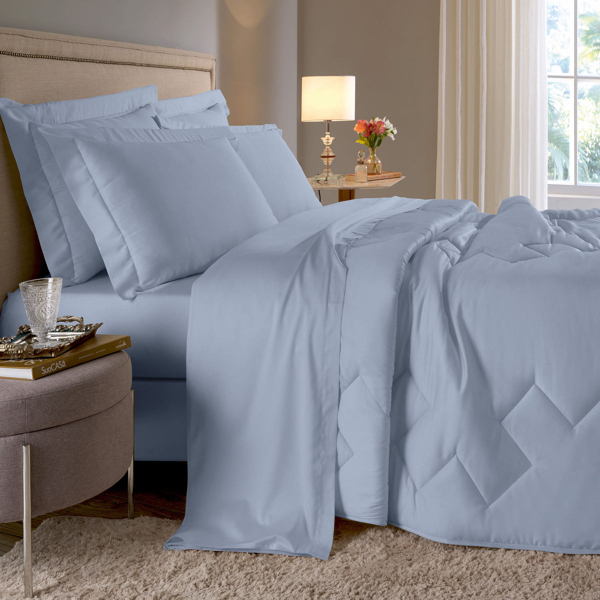 JOGO DE CAMA KING 400 FIOS  ELEGANCE - AZUL