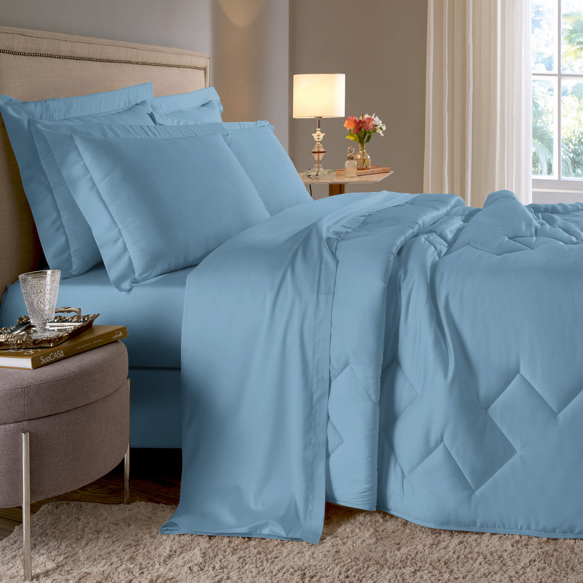 JOGO DE CAMA  QUEEN 400 FIOS  ELEGANCE - AZUL 16-4013