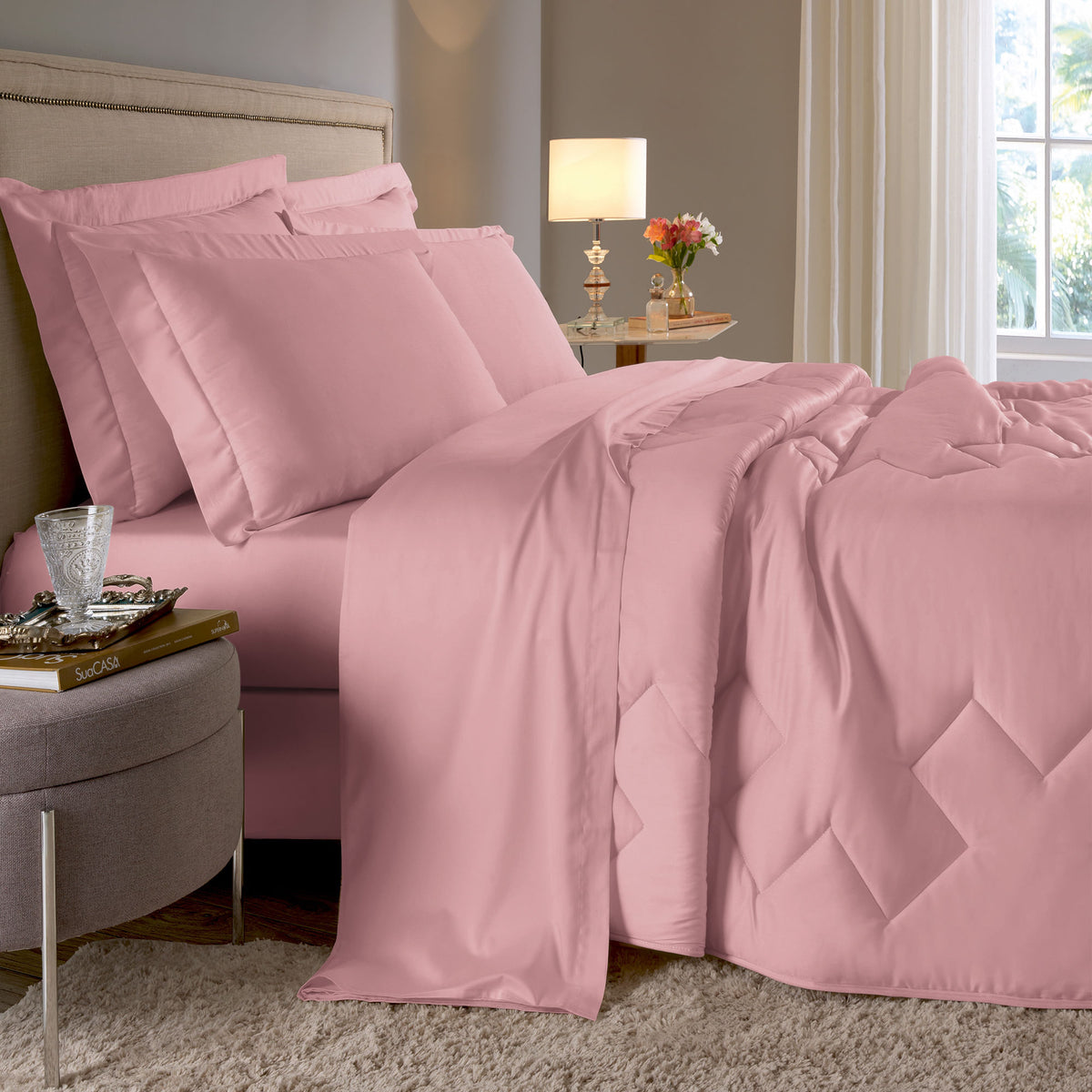 JOGO DE CAMA  QUEEN 400 FIOS  ELEGANCE - ROSA