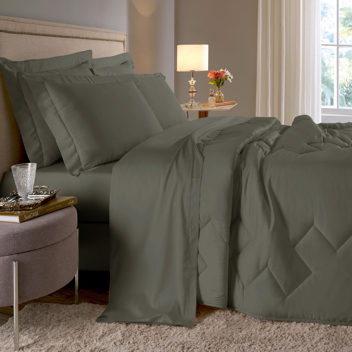 JOGO DE CAMA  QUEEN 400 FIOS  ELEGANCE - CINZA 17-1501