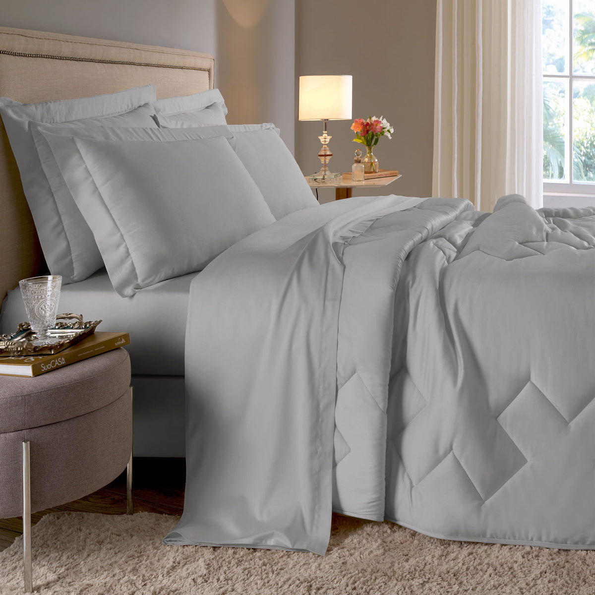 JOGO DE CAMA KING 400 FIOS  ELEGANCE - CINZA