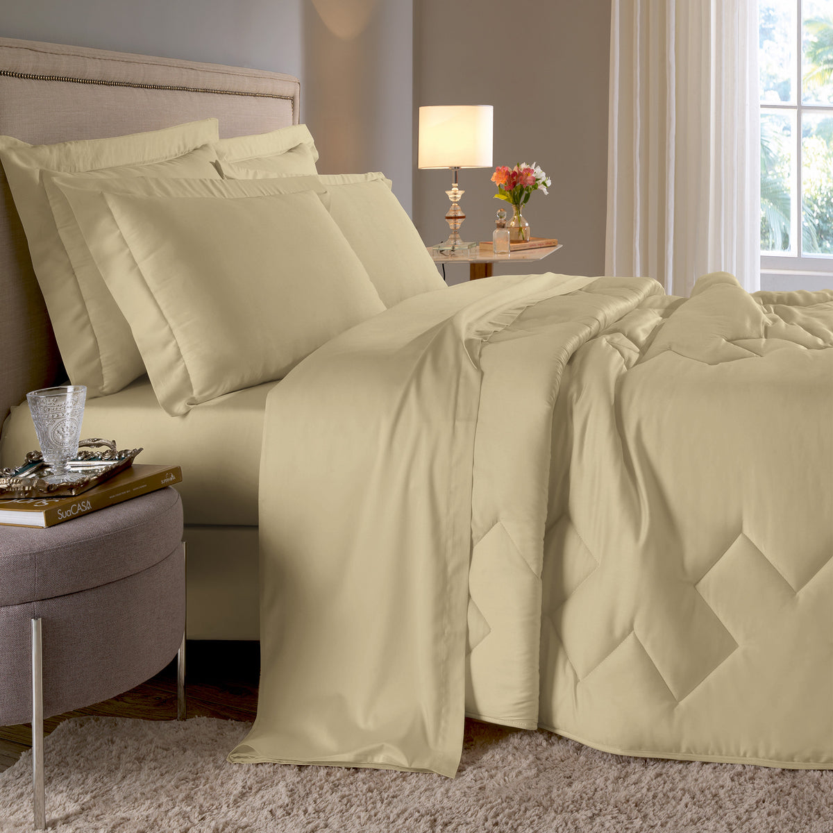 JOGO DE CAMA KING 400 FIOS  ELEGANCE - BEGE 12-0000