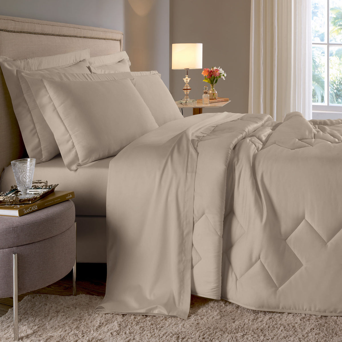 JOGO DE CAMA KING 400 FIOS  ELEGANCE - BEGE