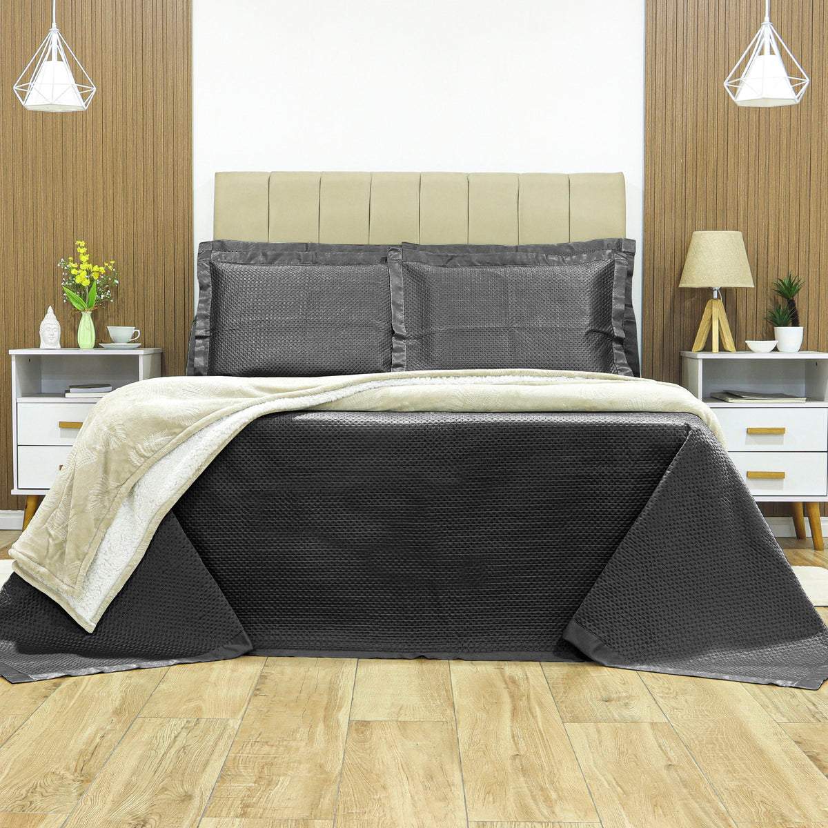 KIT CAMA CASAL ACETINADO ÔNIX - CINZA ESC 18-4015