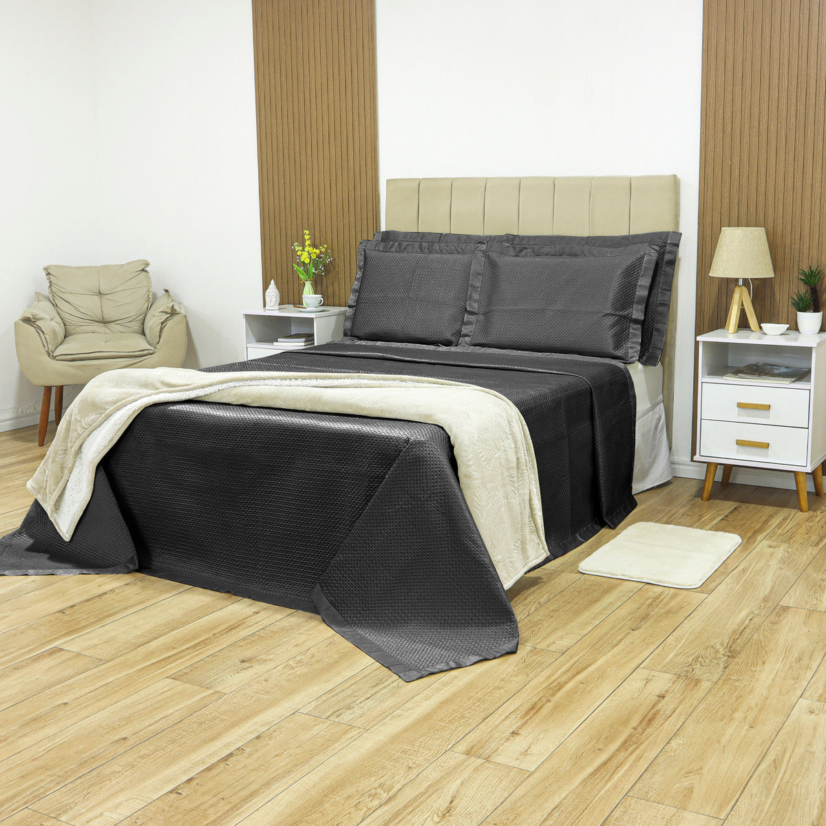 KIT CAMA KING ACETINADO ÔNIX - CINZA ESC 18-4015