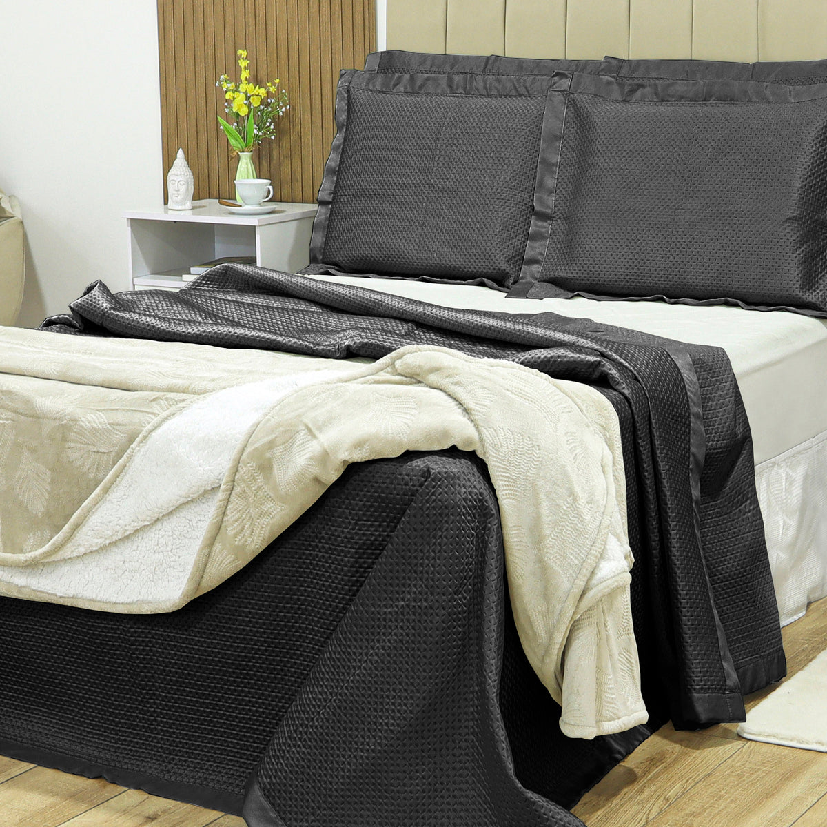 KIT CAMA QUEEN ÔNIX ACETINADO - CINZA ESC 18-4015