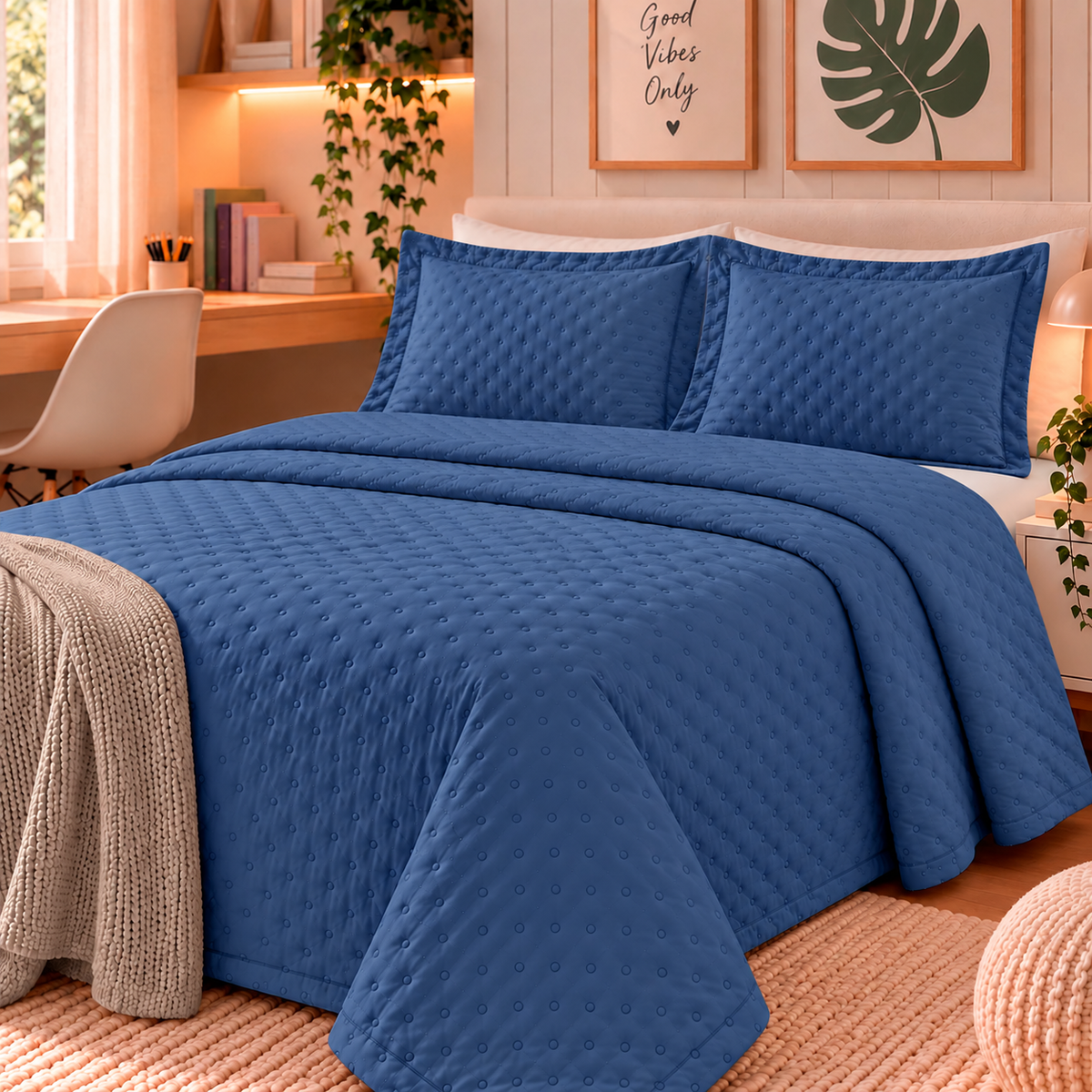 KIT CAMA QUEEN DELICATO - AZUL 18-4018