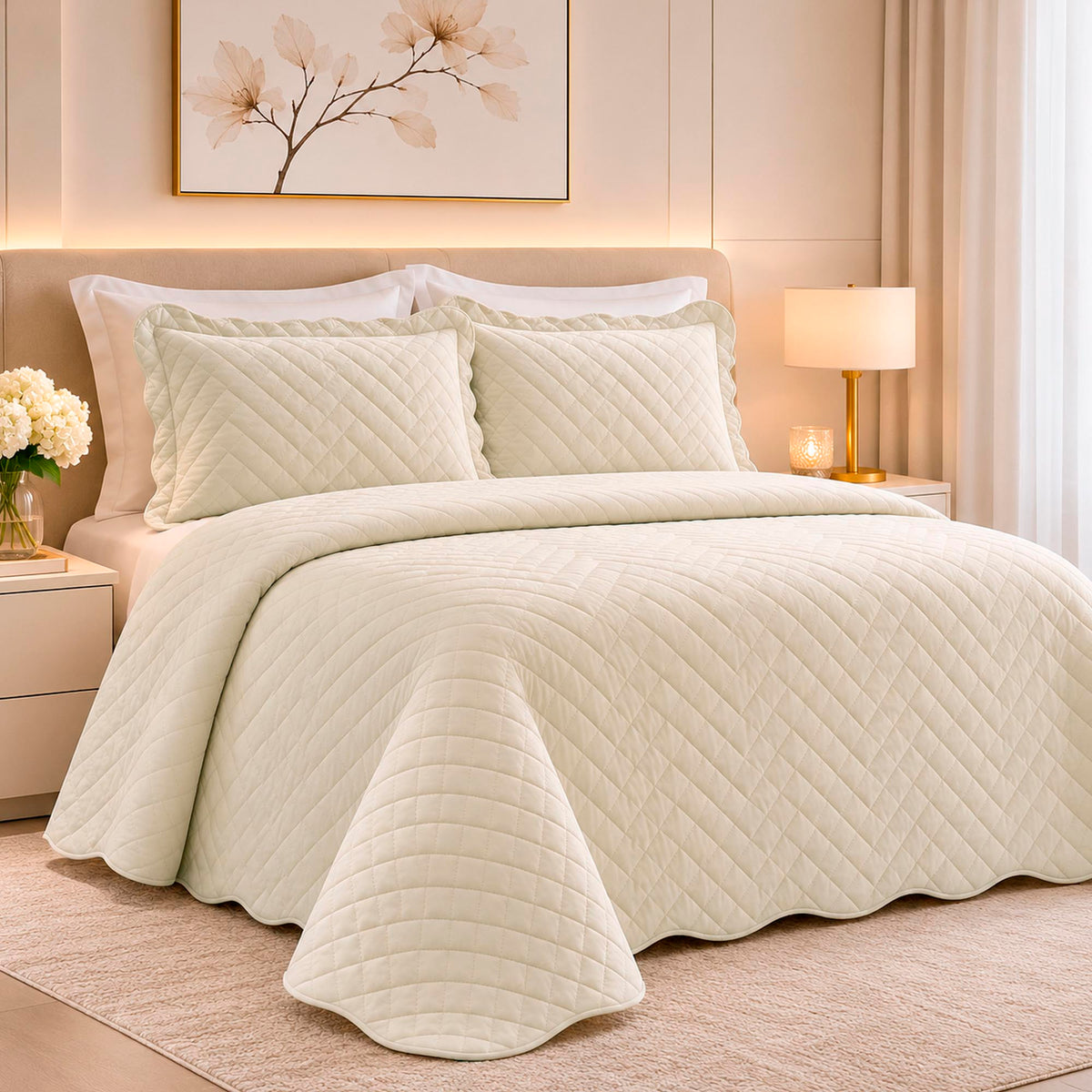 KIT CAMA CASAL  MATELASSÊ - BEGE 12-0000