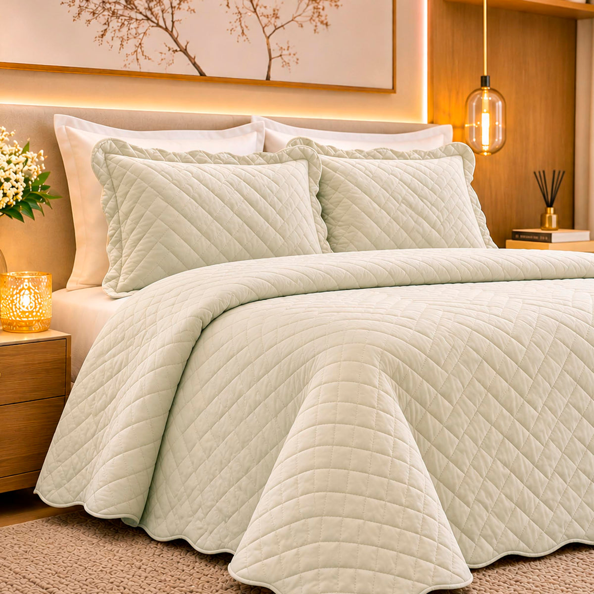 KIT CAMA  KING  MATELASSÊ - BEGE 12-0000