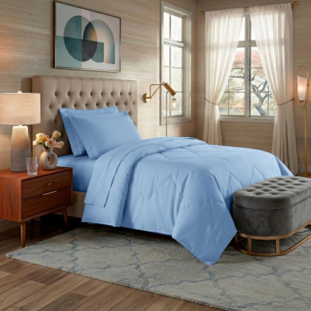 JOGO DE CAMA  SOLTEIRO 400 FIOS  ELEGANCE - AZUL 13-4200