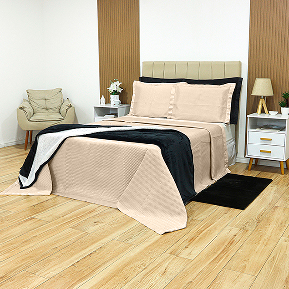 KIT CAMA CASAL ACETINADO ÔNIX - BEGE 13-0404
