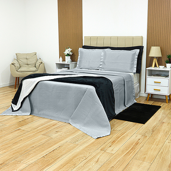 KIT CAMA KING ACETINADO ÔNIX - CINZA 14-4105