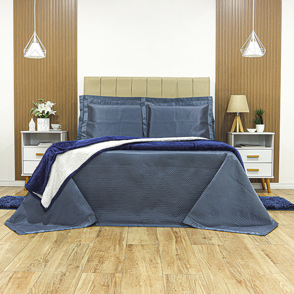 KIT CAMA CASAL ACETINADO ÔNIX - AZUL 18-3916