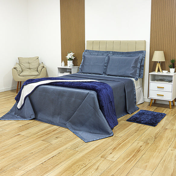 KIT CAMA QUEEN ÔNIX ACETINADO - AZUL 18-3916