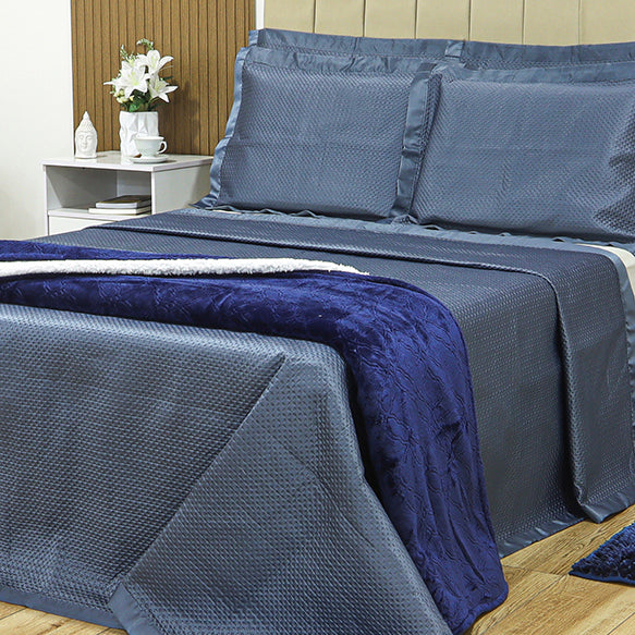 KIT CAMA CASAL ACETINADO ÔNIX - AZUL 18-3916