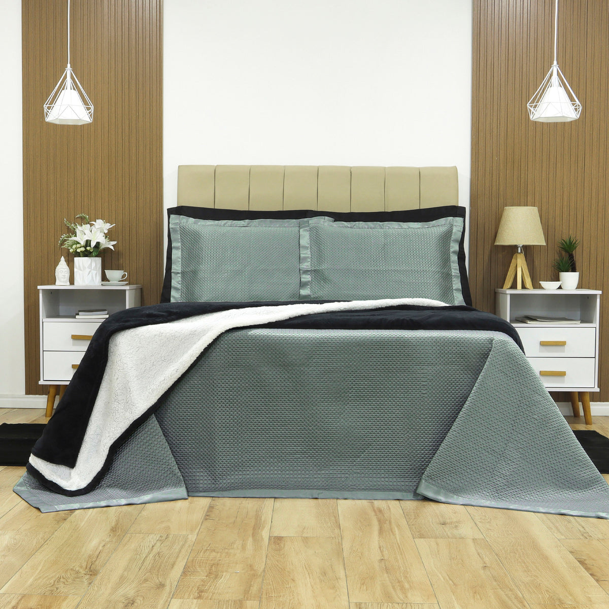 KIT CAMA CASAL ACETINADO ÔNIX - VERDE 17-6206