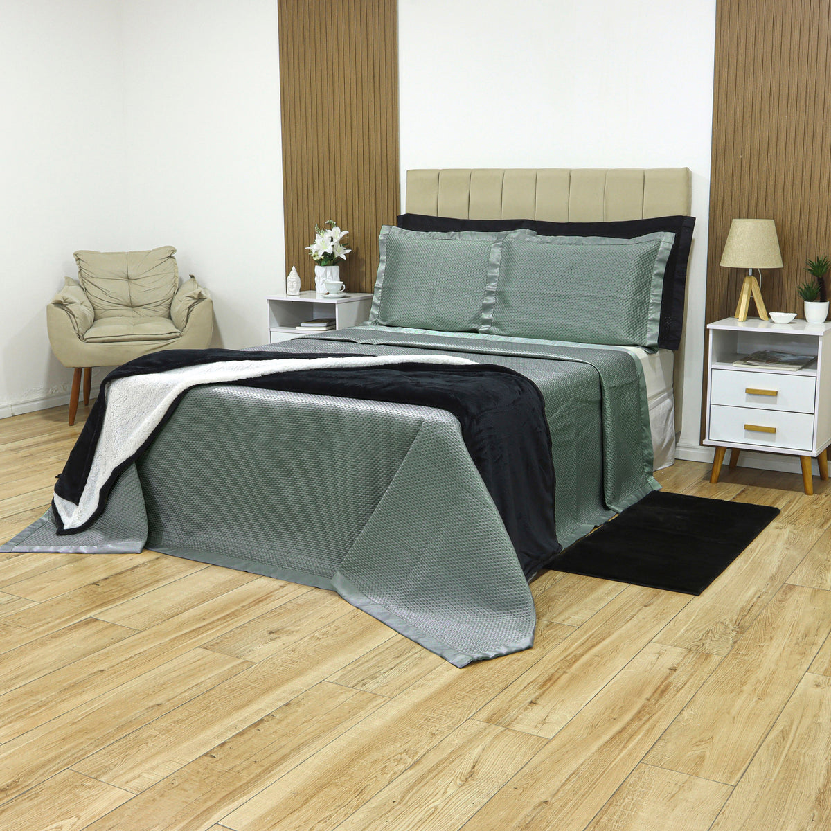 KIT CAMA CASAL ACETINADO ÔNIX - VERDE 17-6206