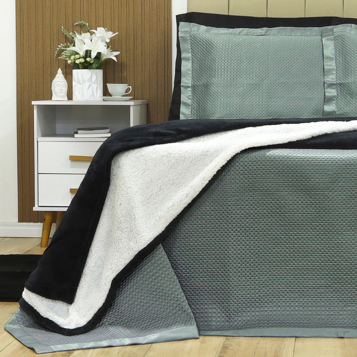 KIT CAMA CASAL ACETINADO ÔNIX - VERDE 17-6206