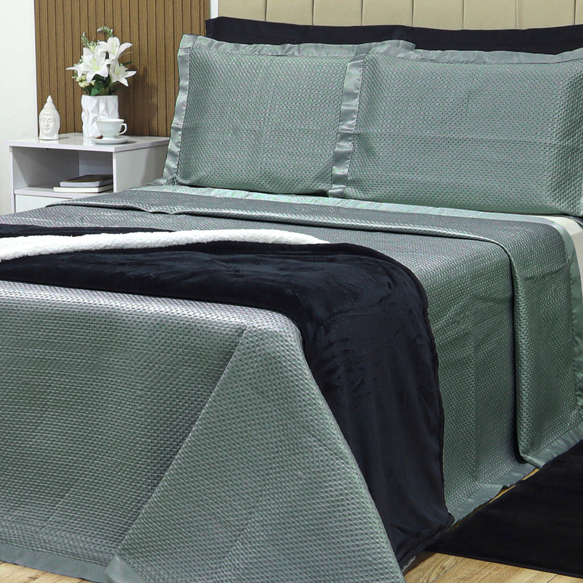 KIT CAMA CASAL ACETINADO ÔNIX - VERDE 17-6206