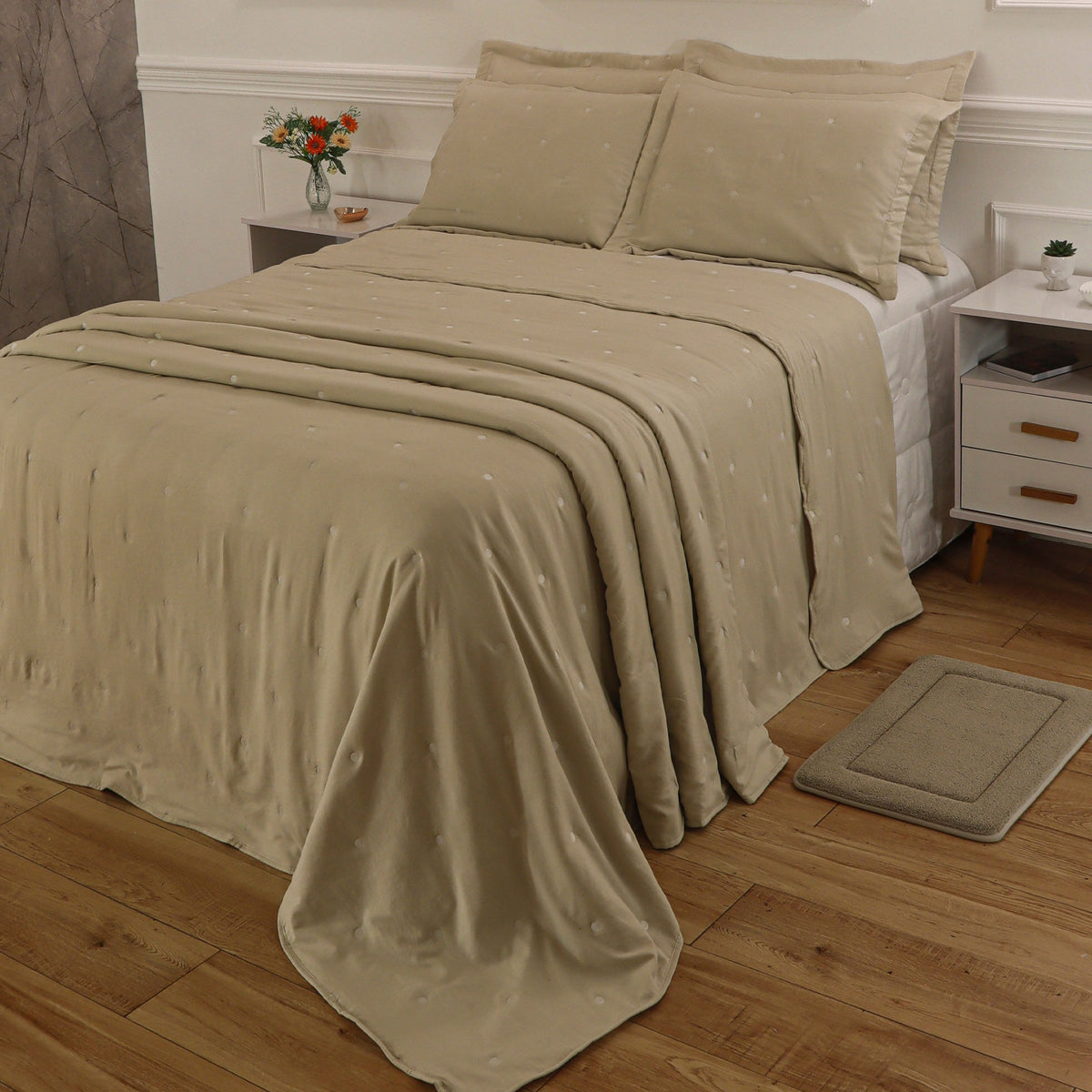 Kit Cama Casal Matelassê Dots - BEGE 13-0905