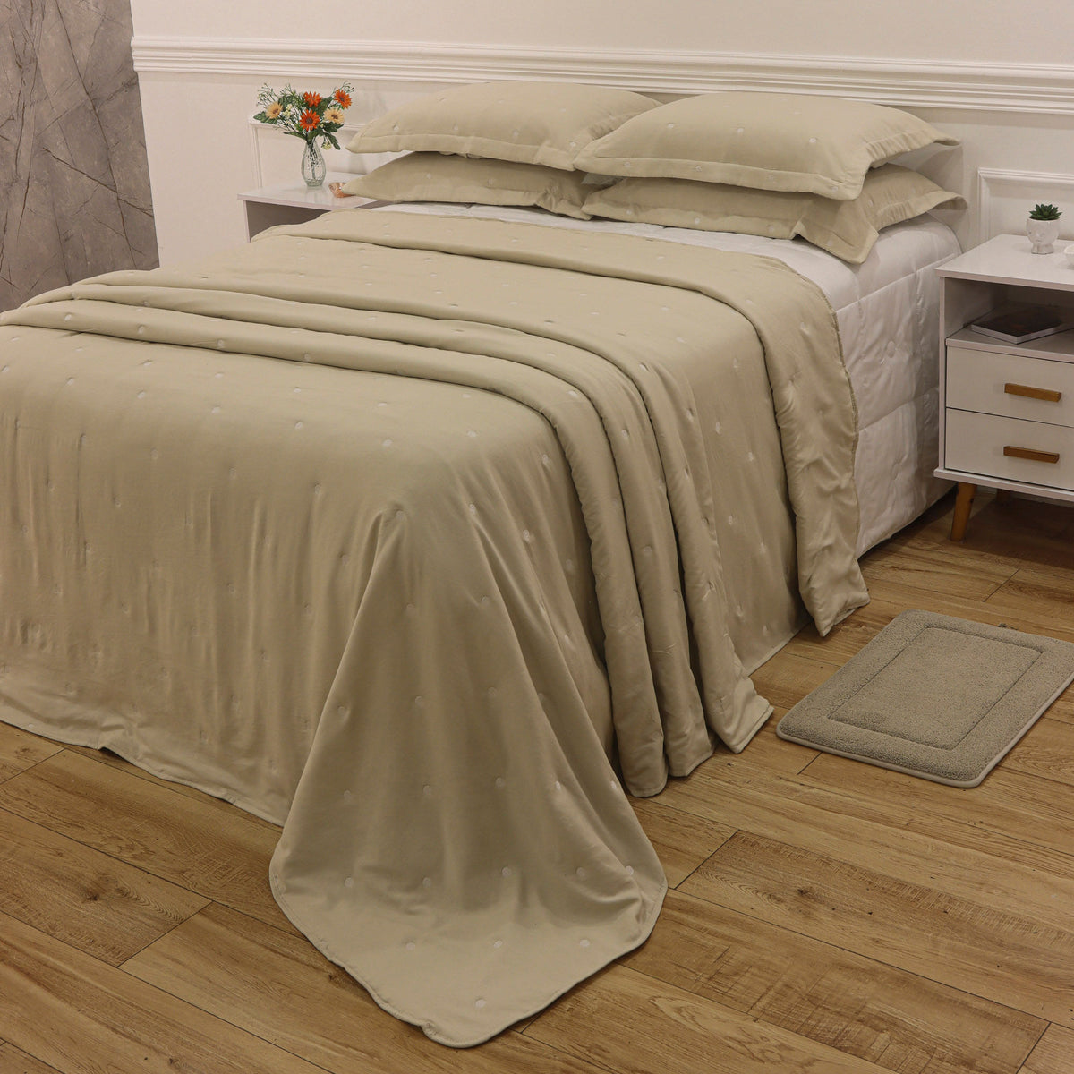 Kit Cama Solteiro Matelassê Dots - BEGE 13-0905