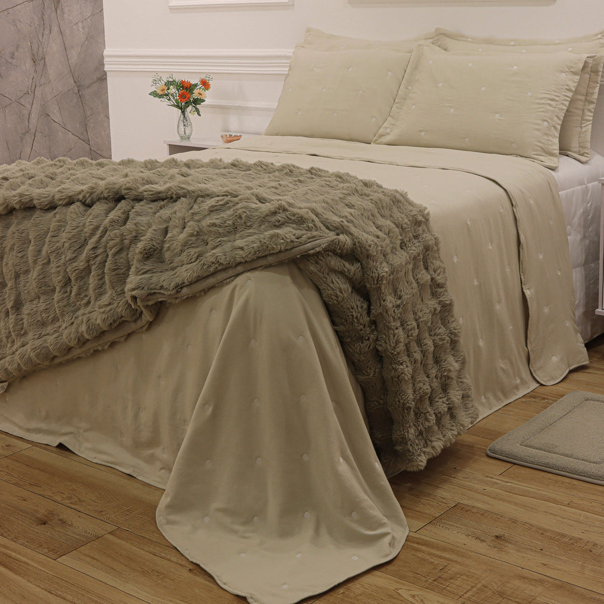 Kit Cama Solteiro Matelassê Dots - BEGE 13-0905