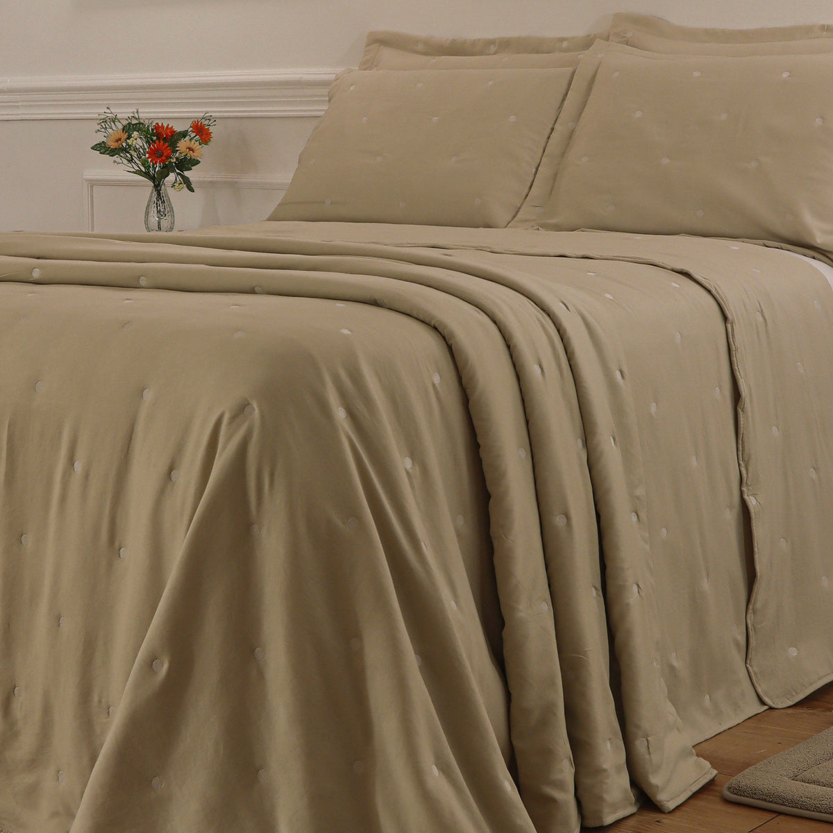 Kit Cama Solteiro Matelassê Dots - BEGE 13-0905