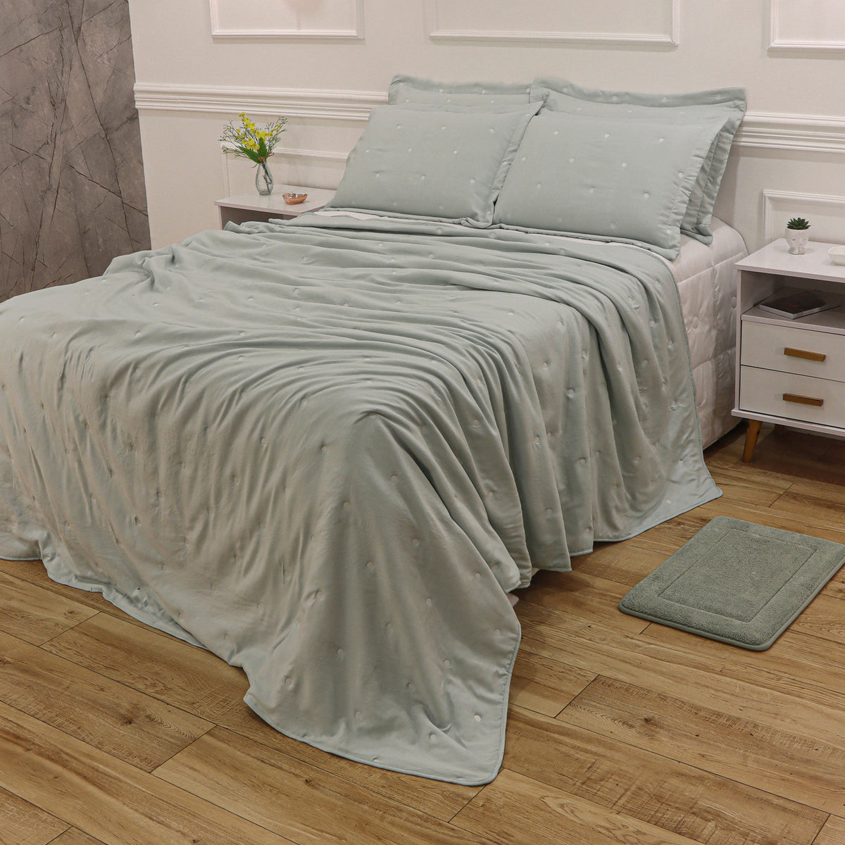 Kit Cama Solteiro Matelassê Dots - VERDE 12-5303