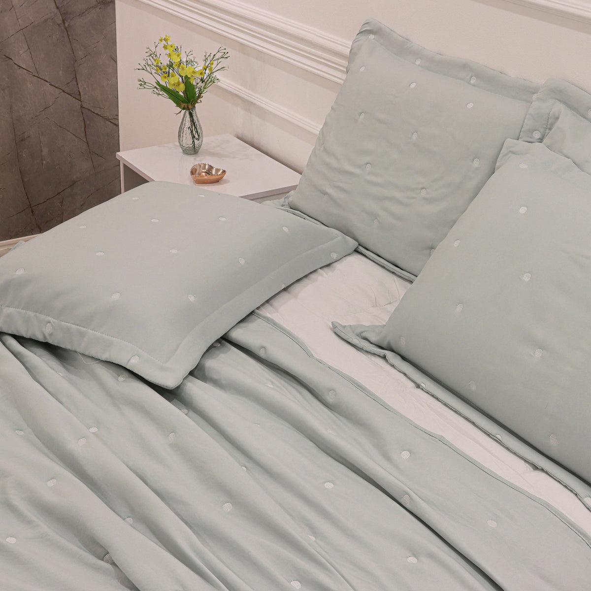 Kit Cama Solteiro Matelassê Dots - VERDE 12-5303