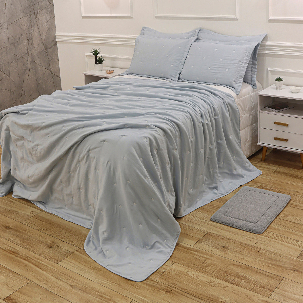 Kit Cama Solteiro Matelassê Dots - AZUL 12-4202