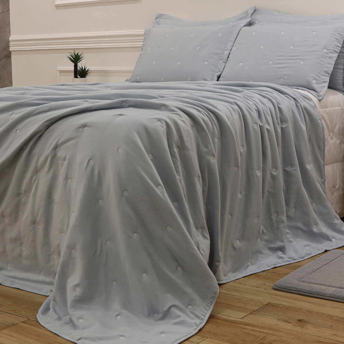 Kit Cama Solteiro Matelassê Dots - AZUL 12-4202