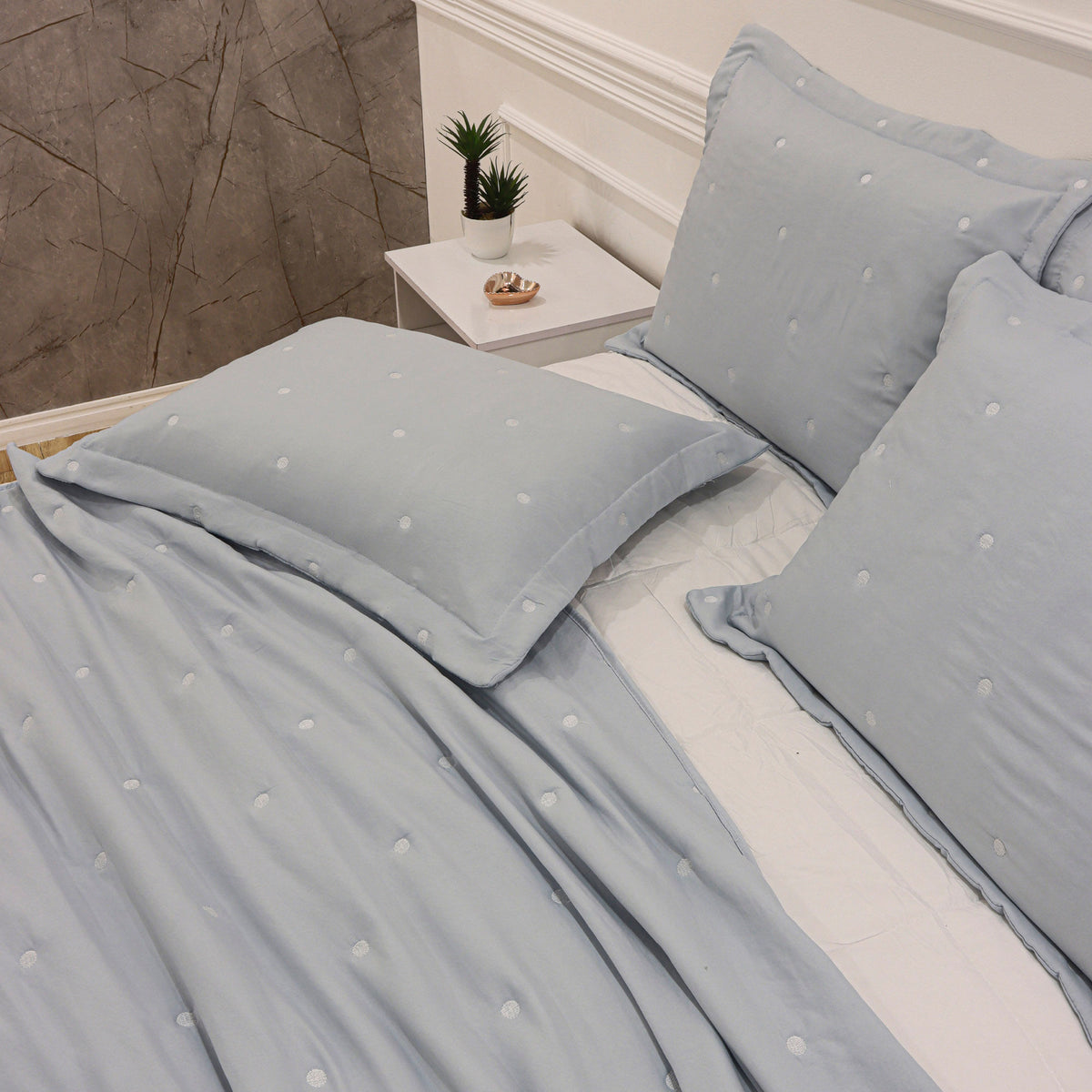 Kit Cama Solteiro Matelassê Dots - AZUL 12-4202