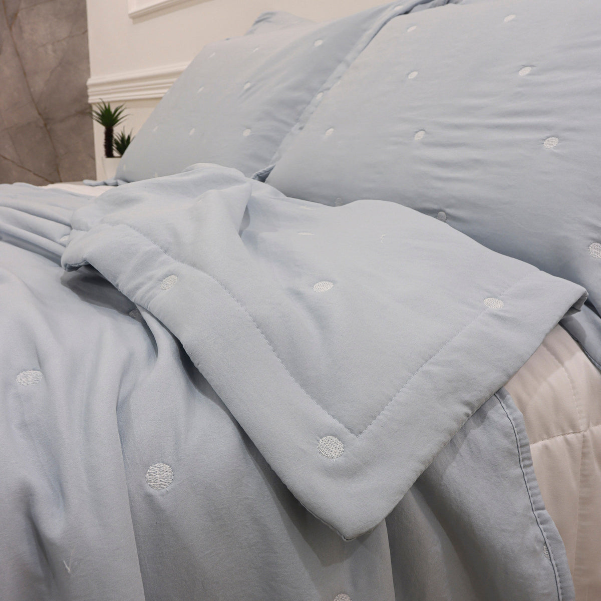 Kit Cama Solteiro Matelassê Dots - AZUL 12-4202