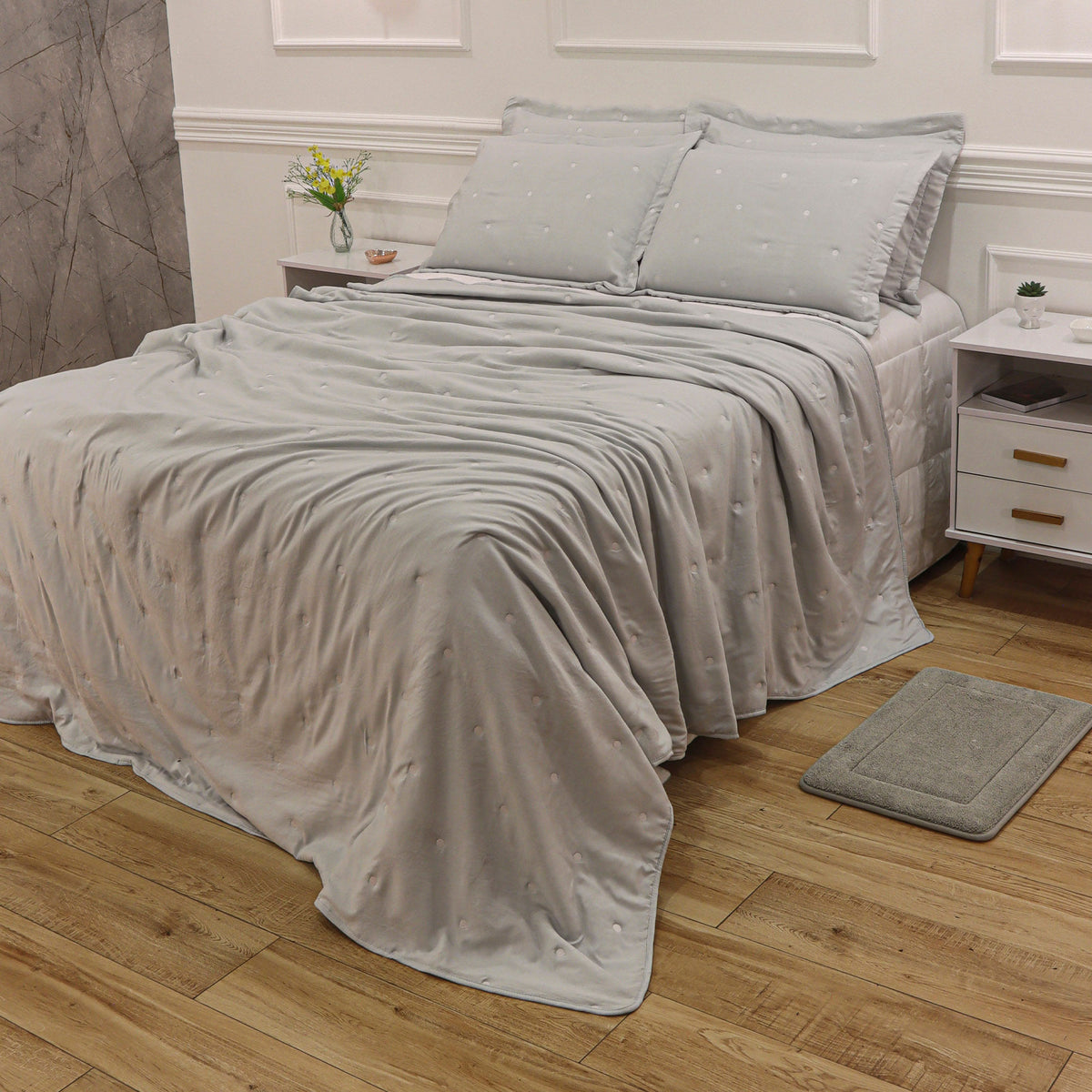 Kit Cama Solteiro Matelassê Dots - CINZA 12-4306