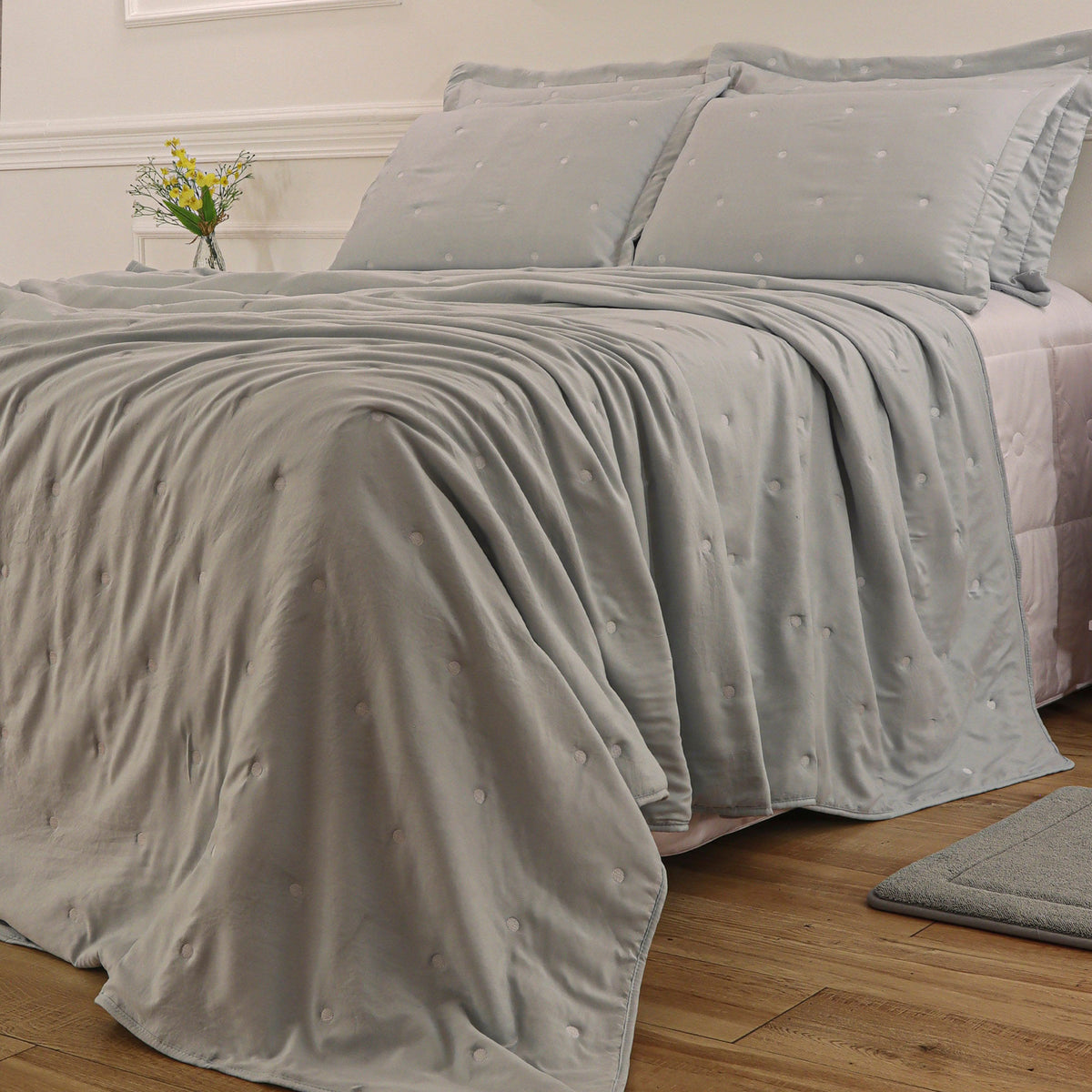 Kit Cama Casal Matelassê Dots - CINZA 12-4306