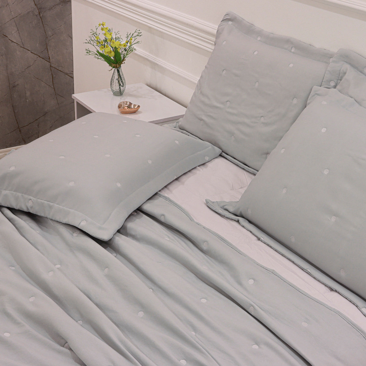 Kit Cama Solteiro Matelassê Dots - CINZA 12-4306