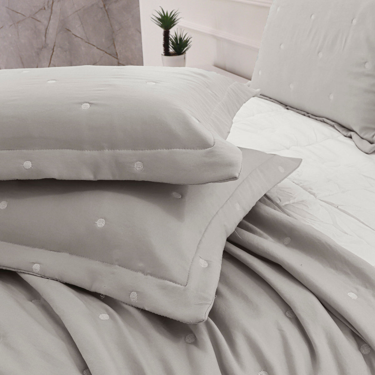 Kit Cama Casal Matelassê Dots - CINZA 12-4306