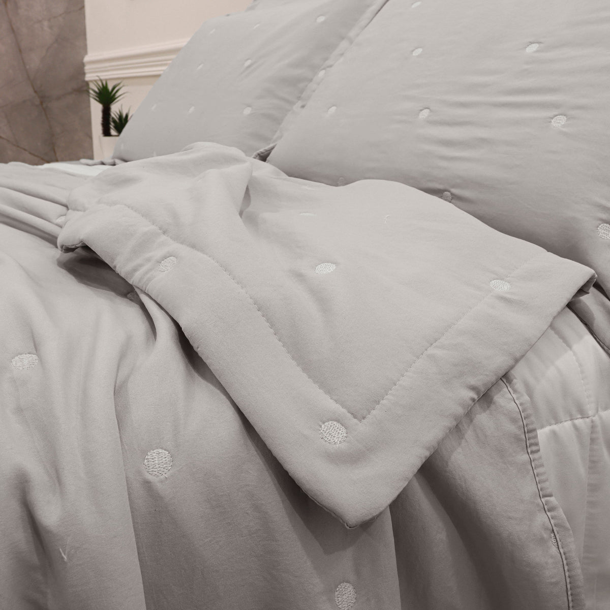 Kit Cama Solteiro Matelassê Dots - CINZA 12-4306