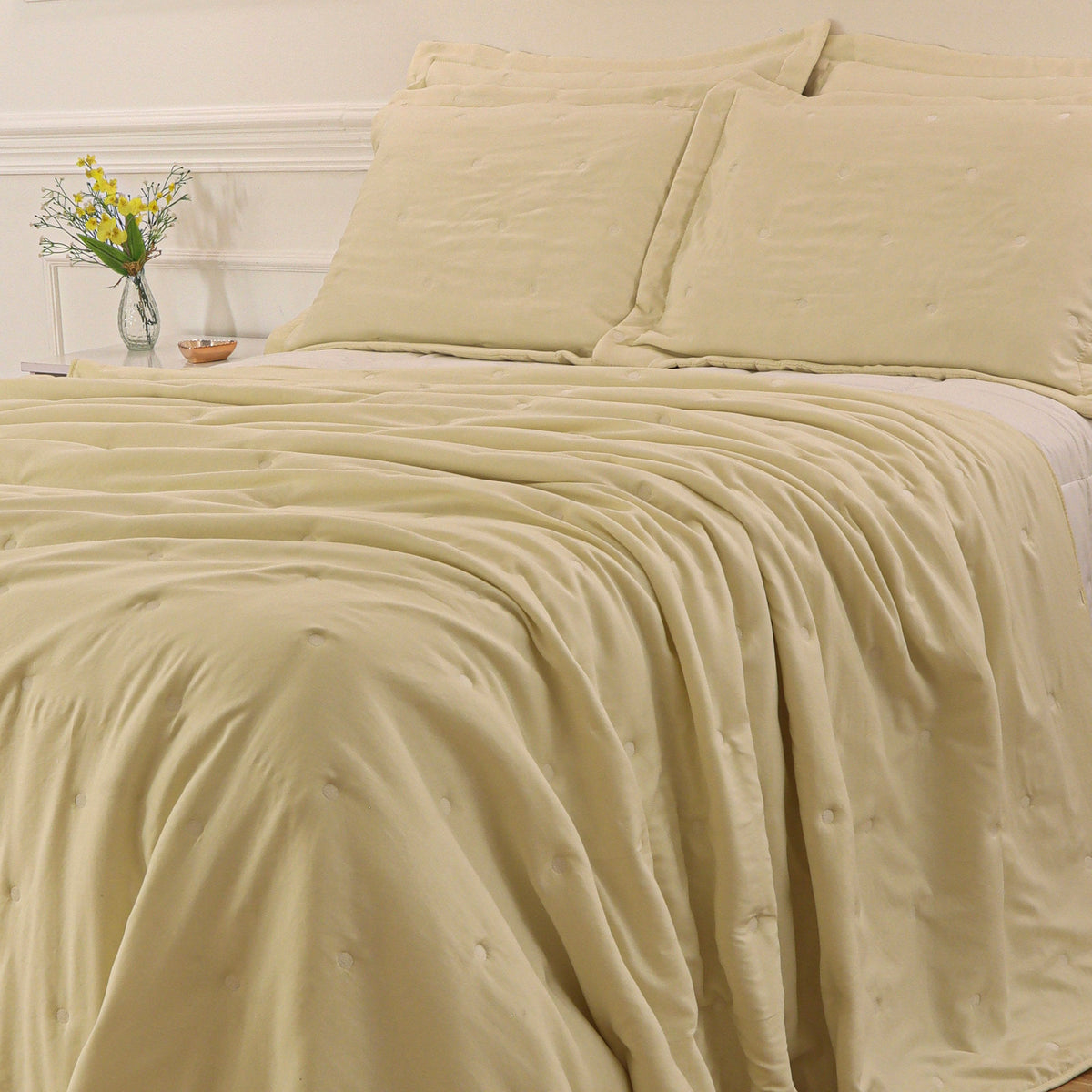 Kit Cama Solteiro Matelassê Dots - AMARELO 11-0510