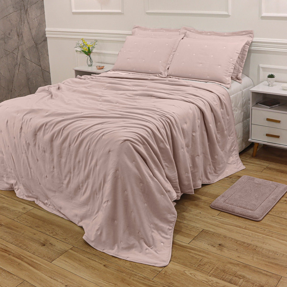 Kit Cama Casal Matelassê Dots - ROSA 13-2808